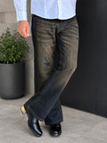 Men’s Black Distressed Straight-Fit Denim Jeans