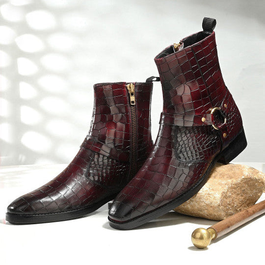 MILLE DOLLARI Men Textured Leather Frontier Boots