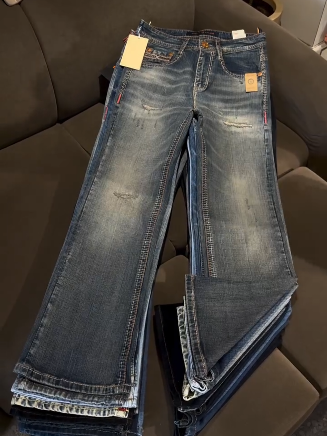 Men’s Dark Blue Faded Slim-Fit Denim Jeans