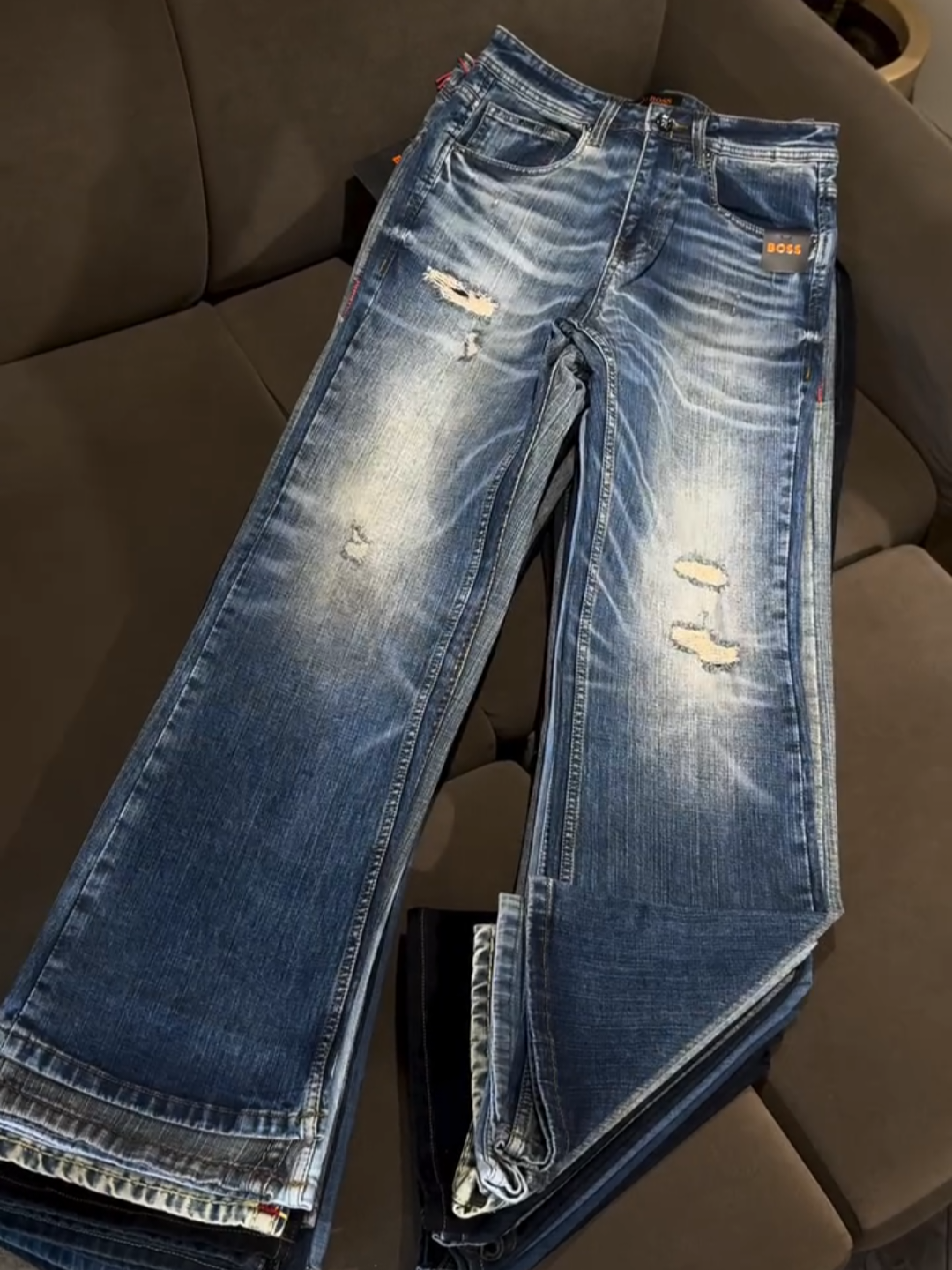 Men’s Dark Blue Faded Slim-Fit Denim Jeans