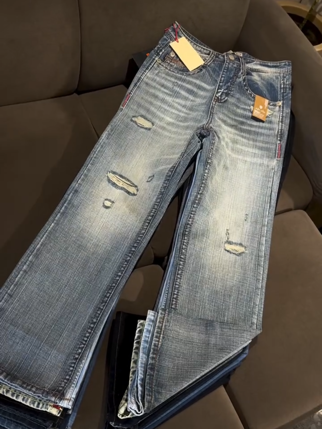 Men’s Dark Blue Faded Slim-Fit Denim Jeans
