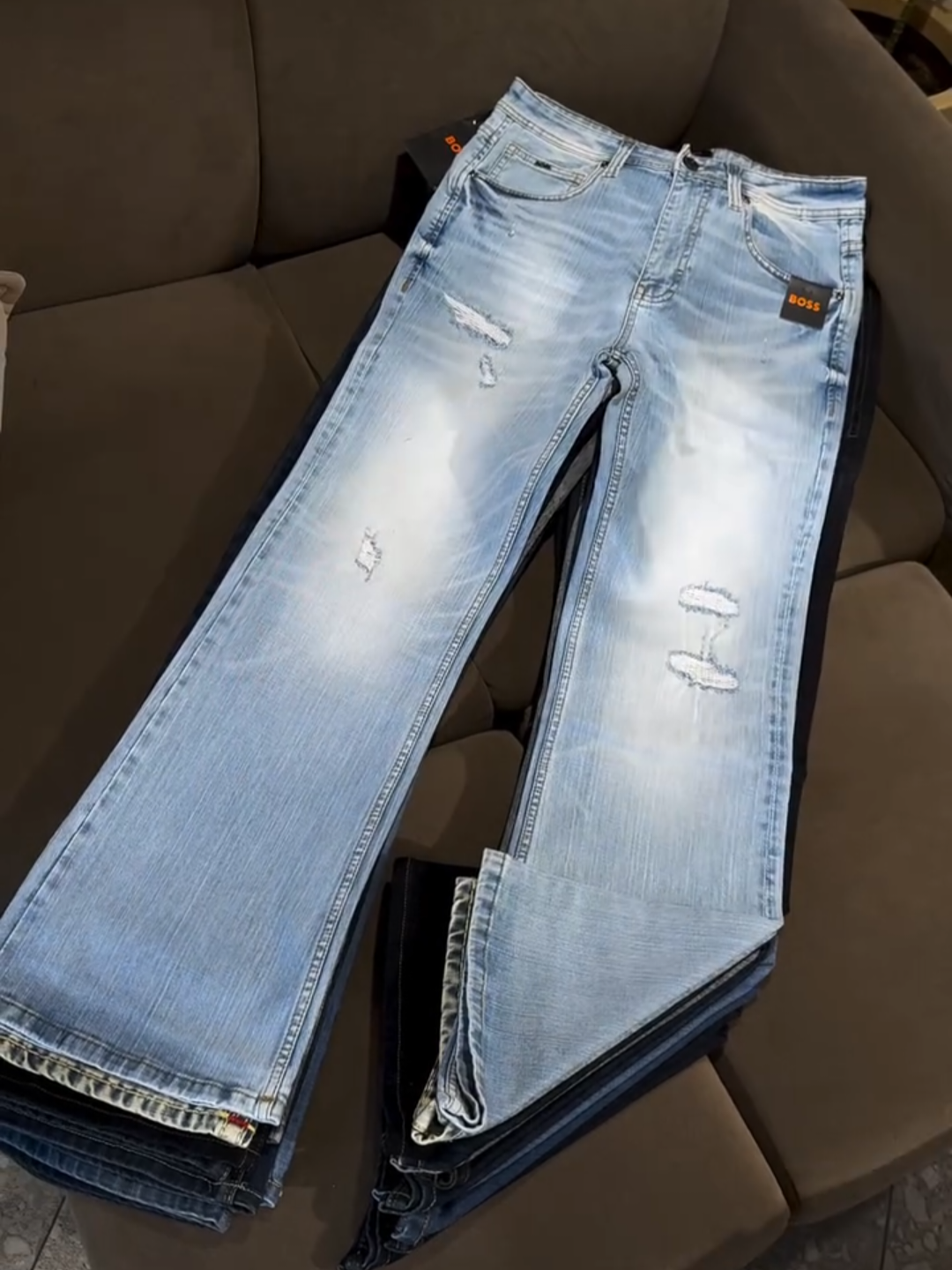 Men’s Dark Blue Faded Slim-Fit Denim Jeans