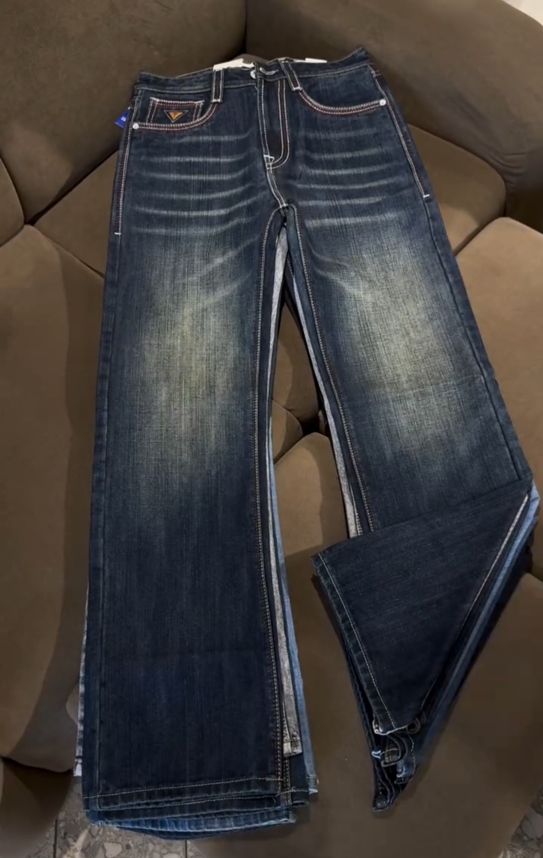 Men’s Dark Blue Faded Slim-Fit Denim Jeans