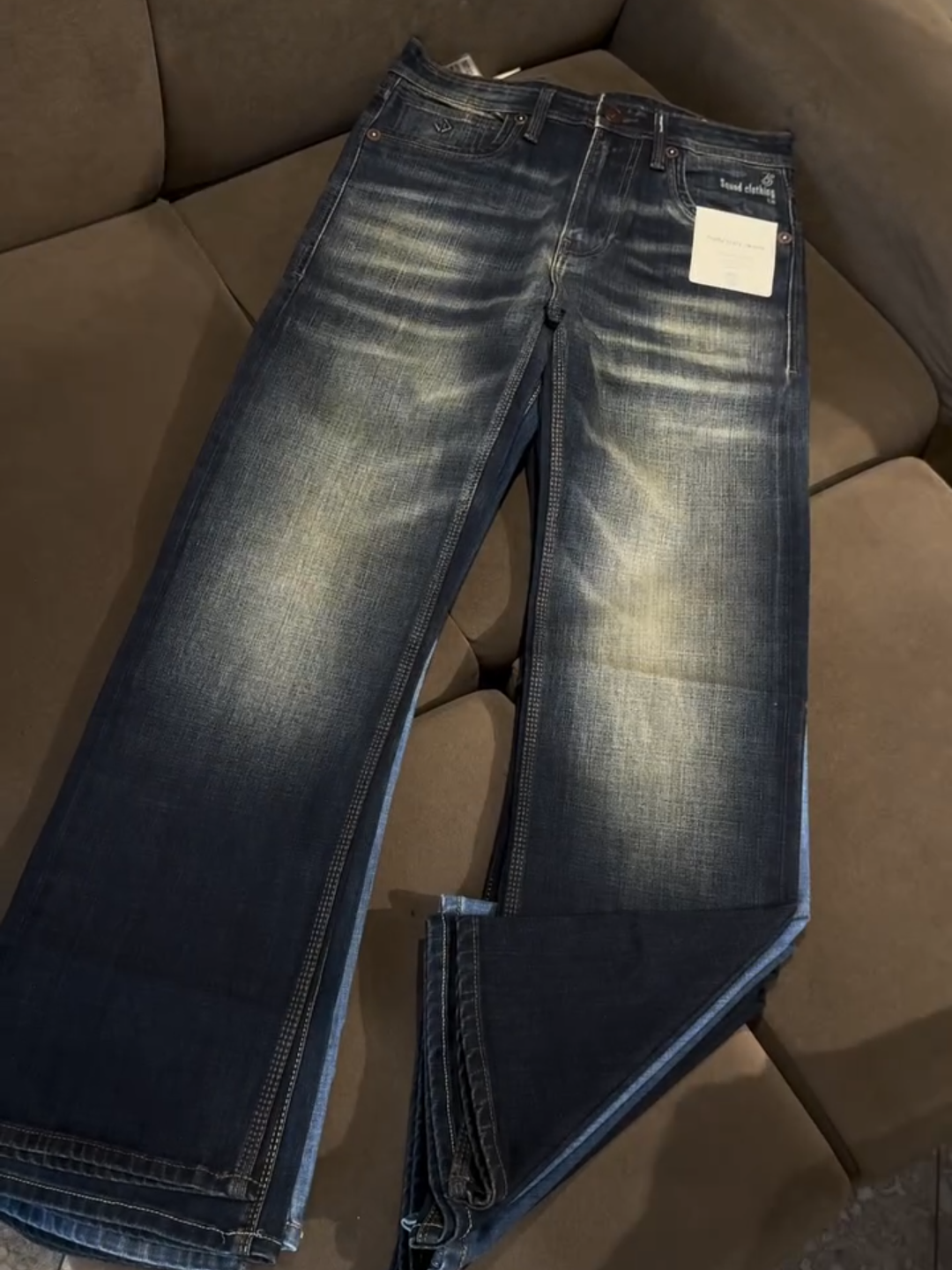 Men’s Dark Blue Faded Slim-Fit Denim Jeans