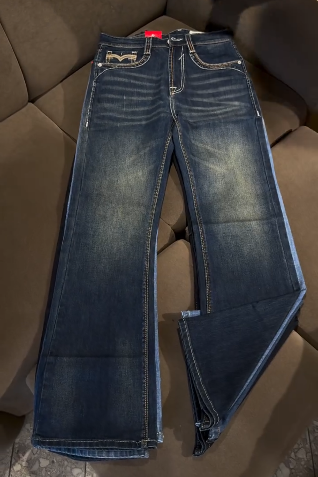 Men’s Dark Blue Faded Slim-Fit Denim Jeans