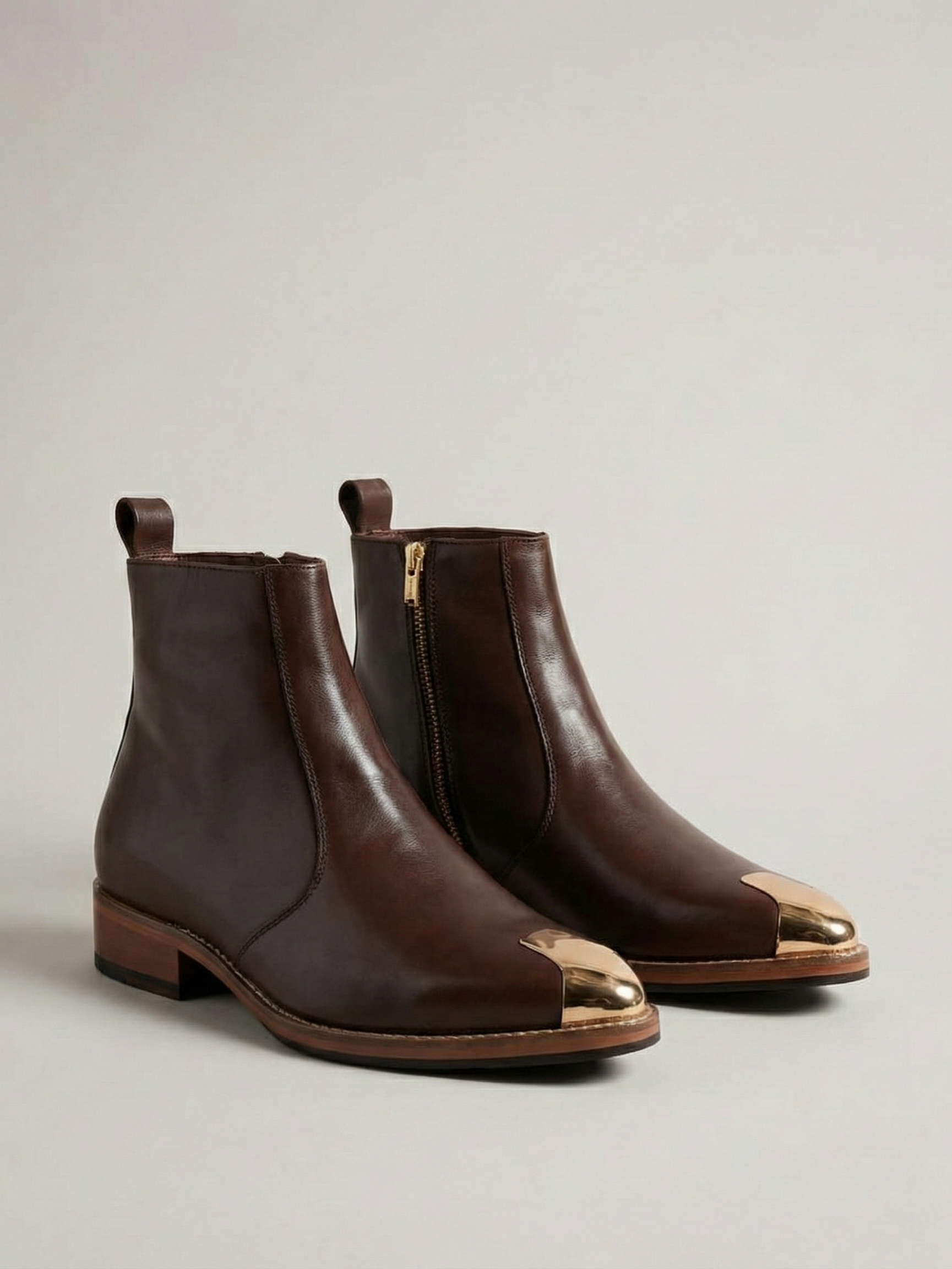 Brown Chelsea Boots with Gold Toe (WOODEN SOLE)