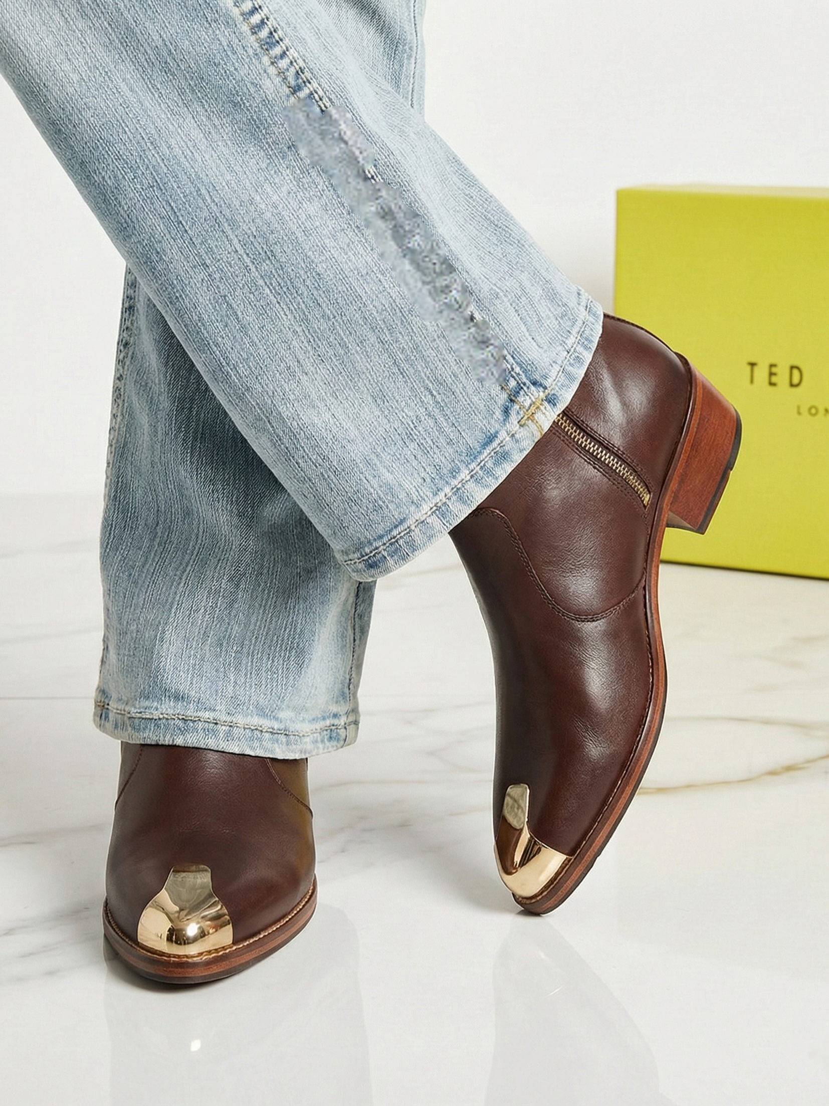 Brown Chelsea Boots with Gold Toe (WOODEN SOLE)