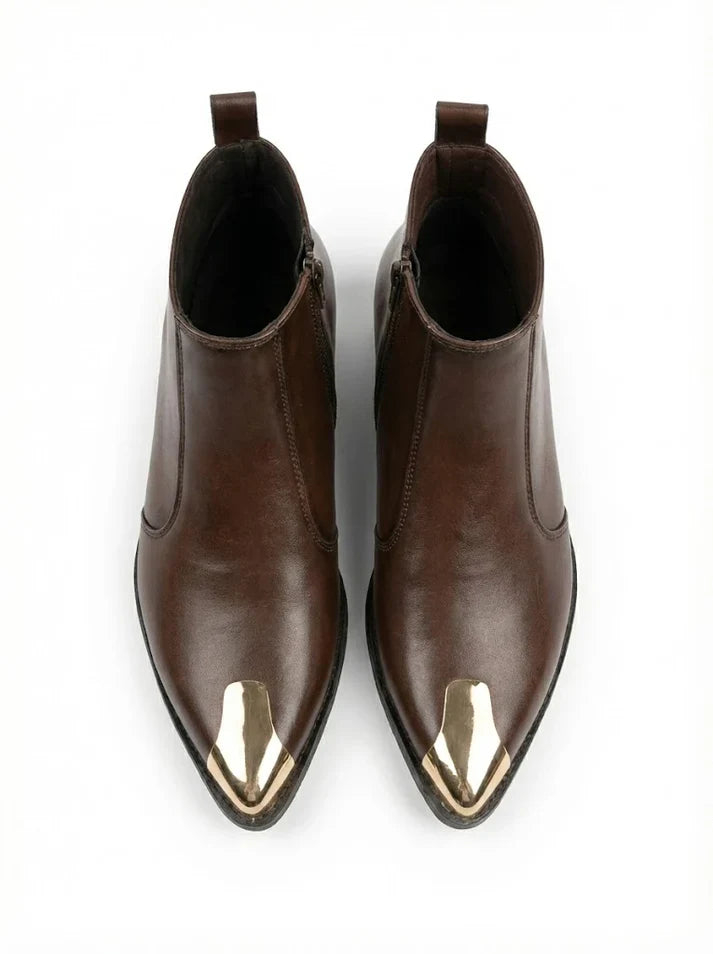 Brown Chelsea Boots with Gold Toe & Cuban Heel