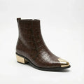 Textured Leather Chelsea Boots with Gold Toe & Heel
