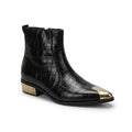 Textured Black Leather Chelsea with Gold Toe & Heel