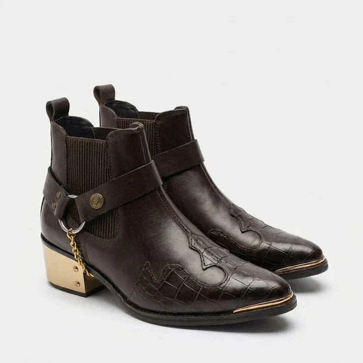 Pointed-Toe Chelsea with Cowboy Leather & Gold Heel-Toe