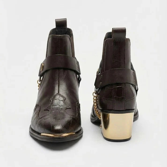 Pointed-Toe Chelsea with Cowboy Leather & Gold Heel-Toe