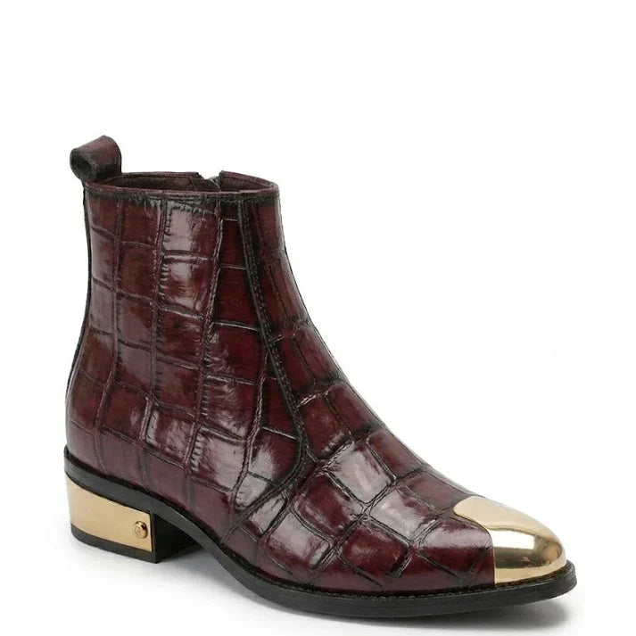 Textured Patent Leather Chelsea Boots with Gold Toe & Heel